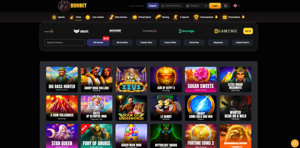 DonBet Casino and sportsbook main interface